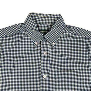 Orvis Nonstop Twill Button Down Shirt Mens Medium Active Fit Blue Green Gingham